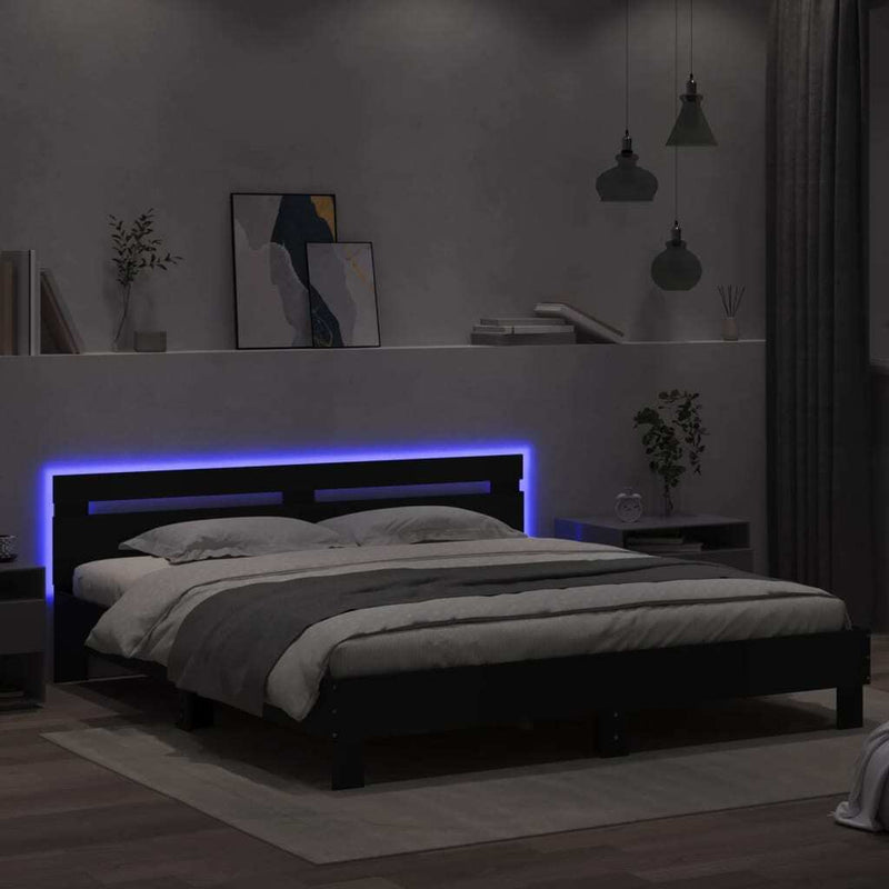 Bed Frame with LED without Mattress Black 160x200 cm