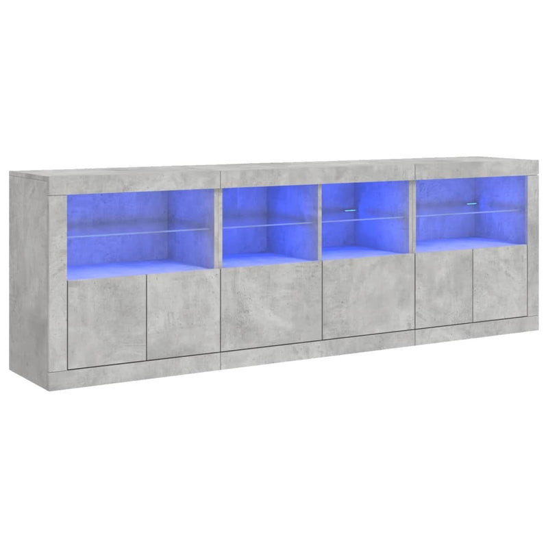 Sideboard with LED Lights Concrete Grey 202x37x67 cm