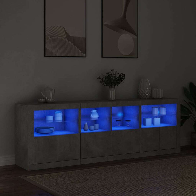 Sideboard with LED Lights Concrete Grey 202x37x67 cm