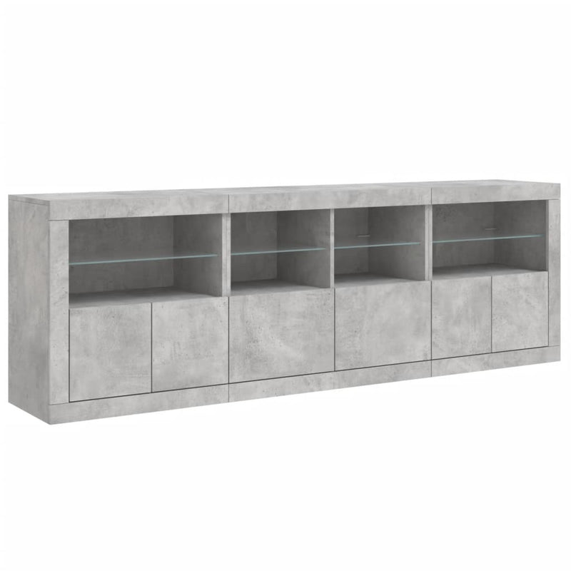 Sideboard with LED Lights Concrete Grey 202x37x67 cm