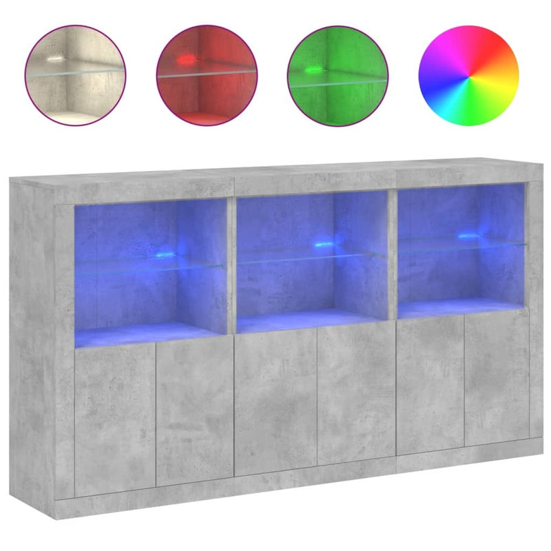 Sideboard with LED Lights Concrete Grey 181.5x37x100 cm