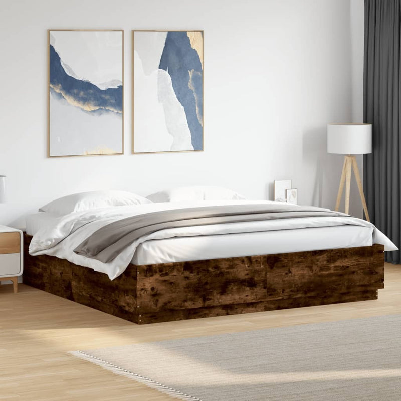 Bed Frame with LED without Mattress Smoked Oak 200x200 cm