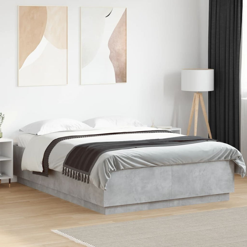 Bed Frame with LED without Mattress Concrete Grey 160x200 cm