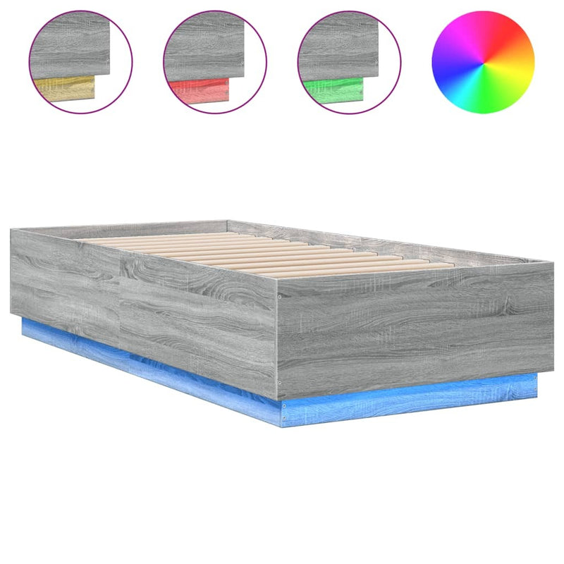 Bed Frame with LED without Mattress Grey Sonoma 90x200 cm