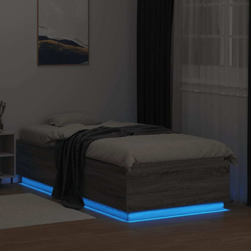 Bed Frame with LED without Mattress Grey Sonoma 90x200 cm