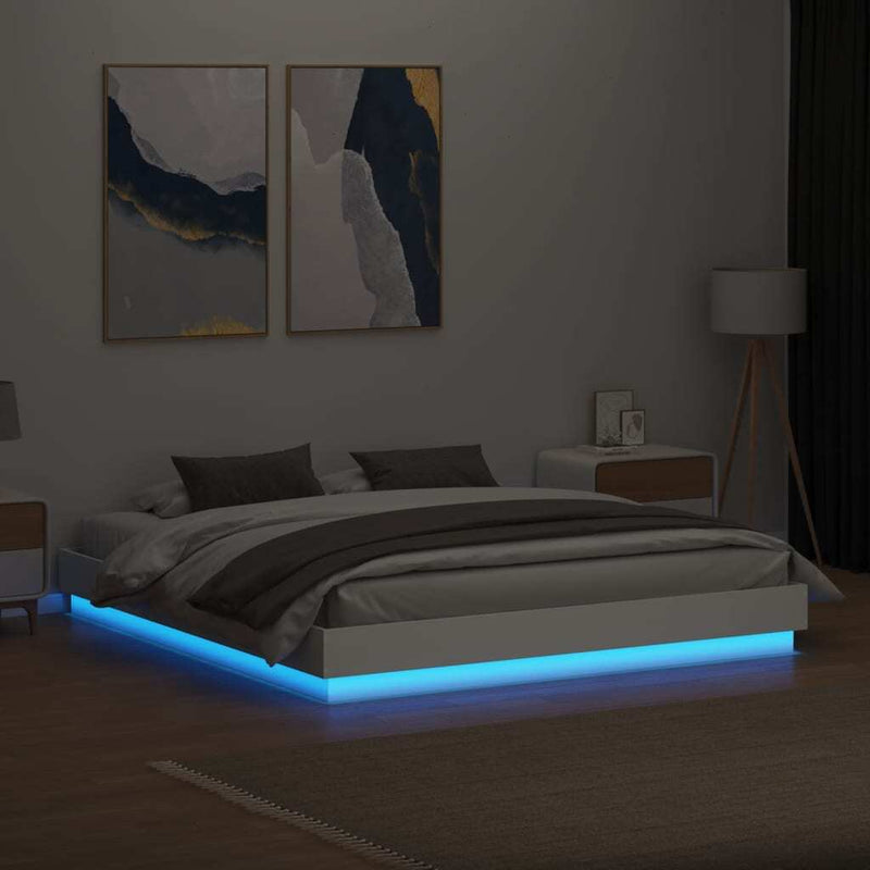 Bed Frame with LED without Mattress White 200x200 cm