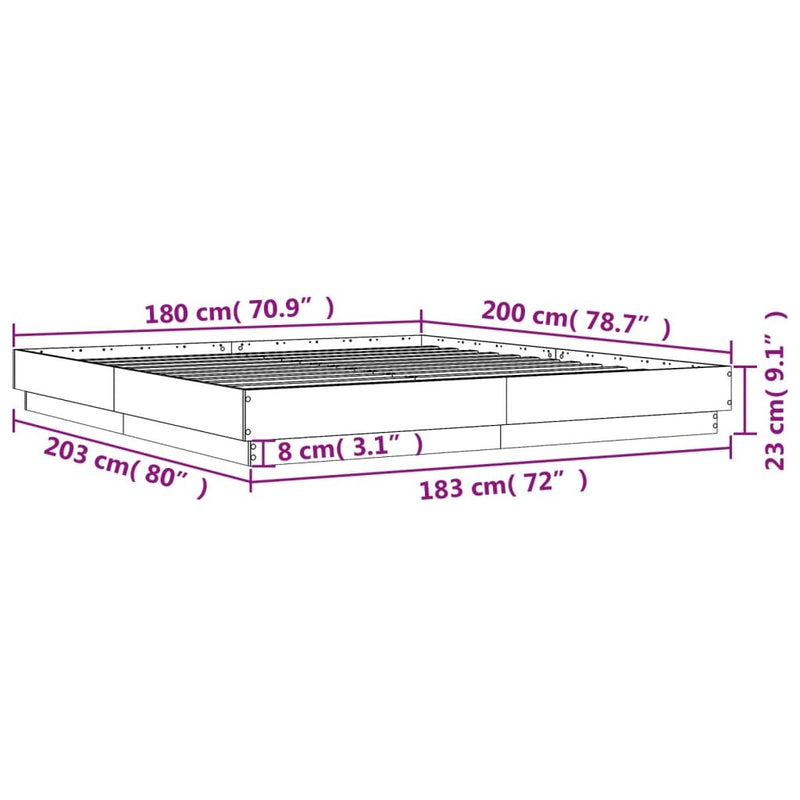 Bed Frame without Mattress Smoked Oak 180x200 cm Super King