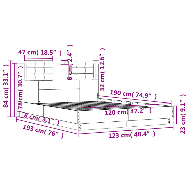 Bed Frame without Mattress Brown Oak 120x190 cm Small Double