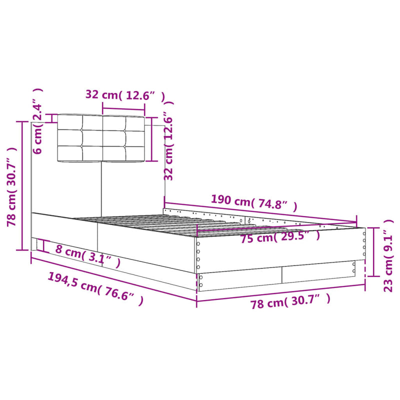 Bed Frame without Mattress White 75x190 cm Small Single