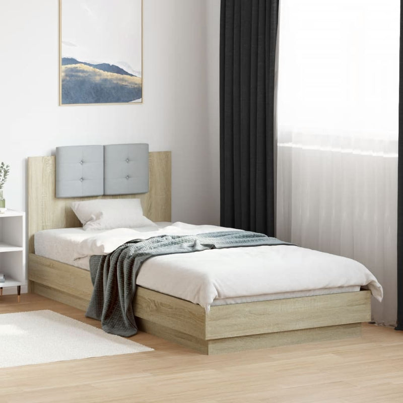 Bed Frame with LED without Mattress Sonoma Oak 90x200 cm