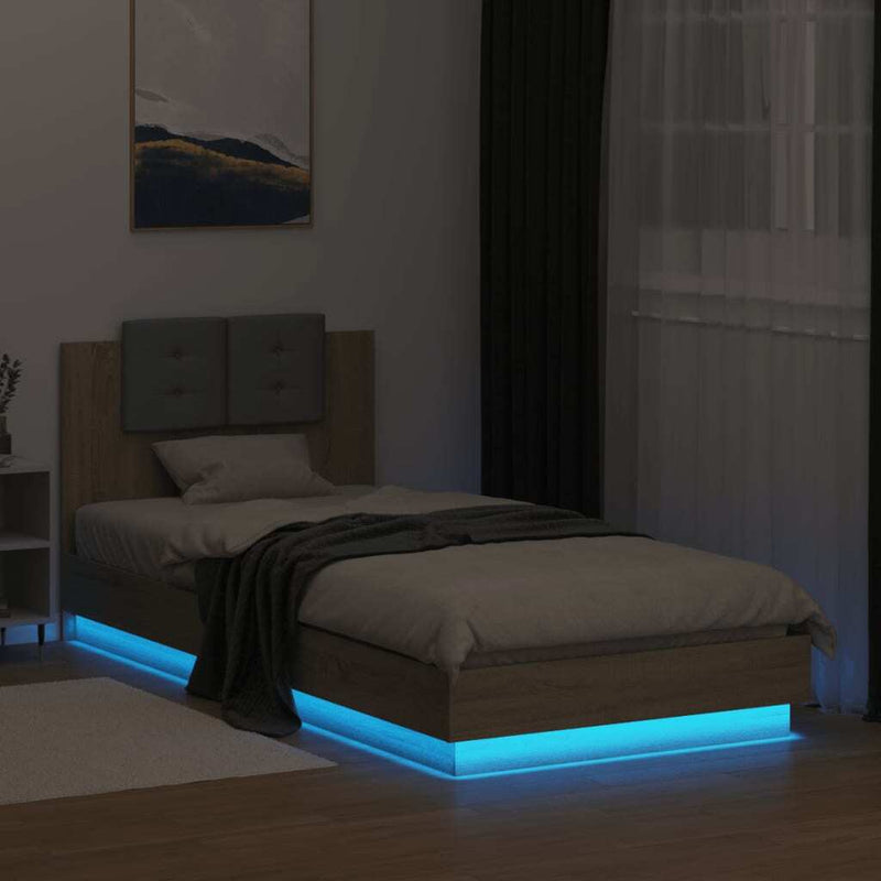 Bed Frame with LED without Mattress Sonoma Oak 90x200 cm