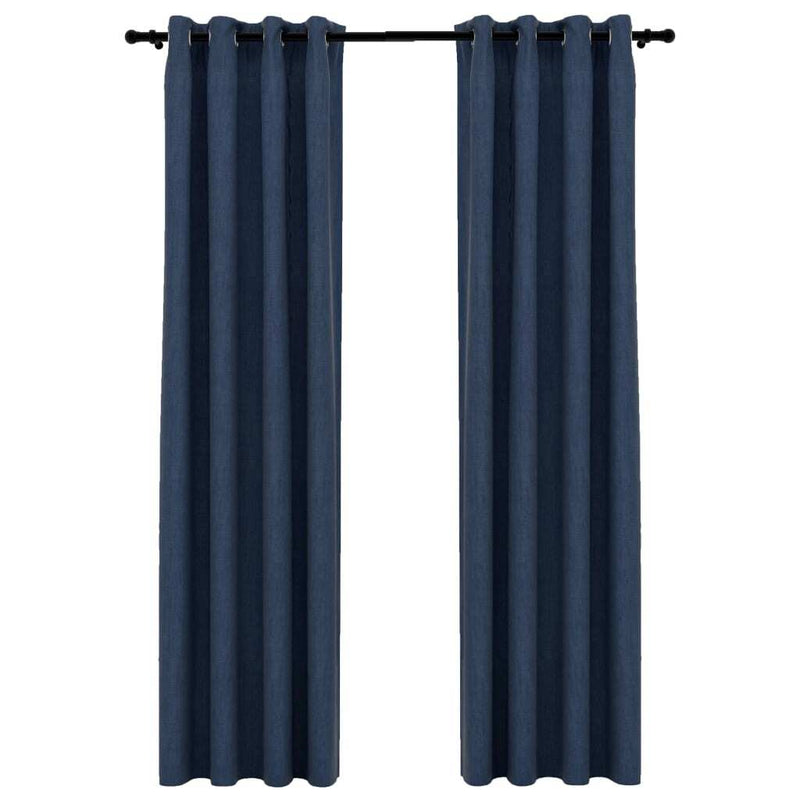 Linen-Look Blackout Curtains with Grommets 2 pcs Blue 140x245cm