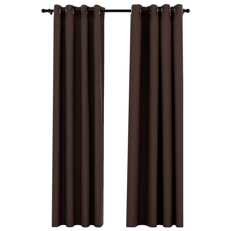 Linen-Look Blackout Curtains with Grommets 2pcs Taupe 140x225cm