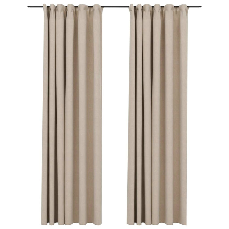 Linen-Look Blackout Curtains with Hooks 2 pcs Beige 140x225 cm