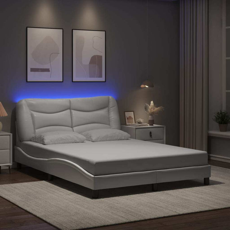 Bed Frame with LED without Mattress White 120x200 cm