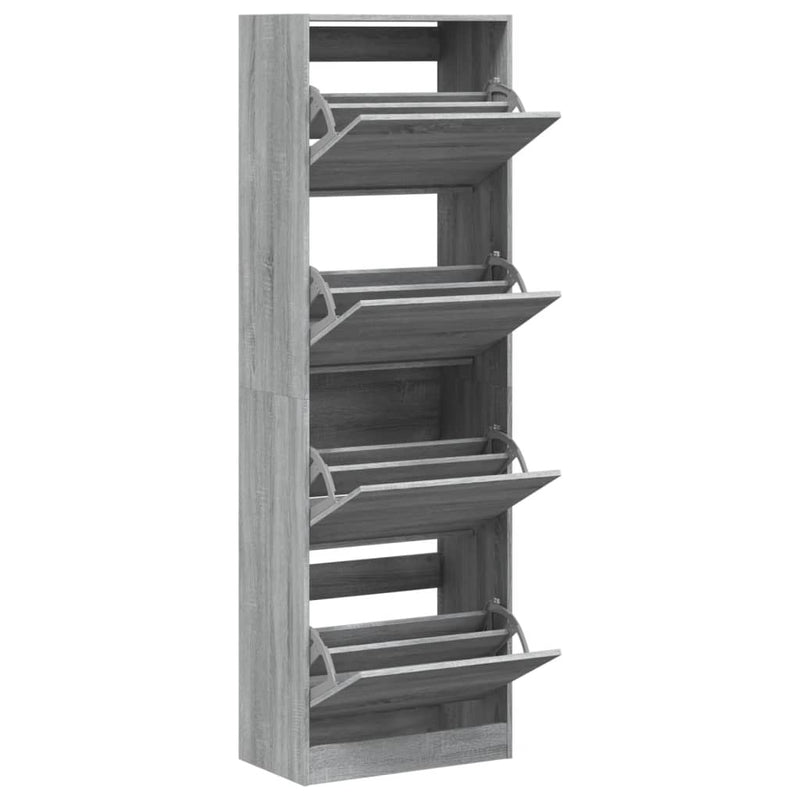 Shoe Cabinet with 4 Flip-Drawers Grey Sonoma 60x34x187.5 cm