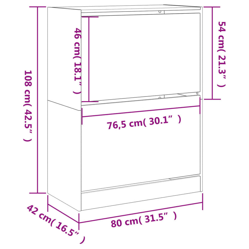 Shoe Cabinet with 2 Flip-Drawers Sonoma Oak 80x42x108 cm