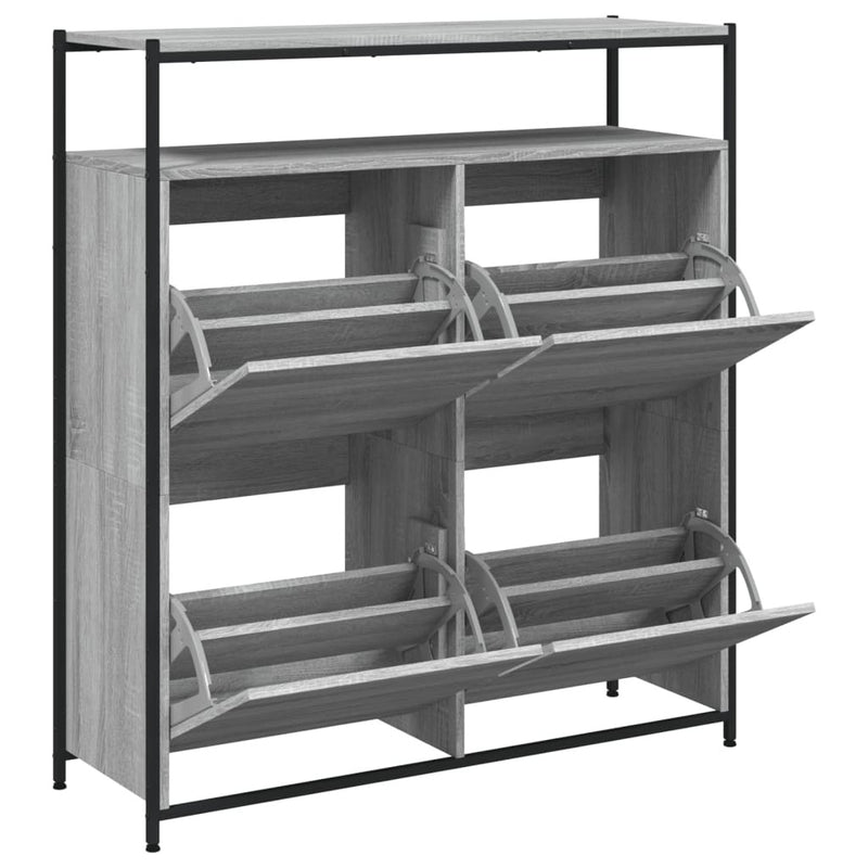 Shoe Cabinet with 4 Flip-Drawers Grey Sonoma 100x34x112 cm