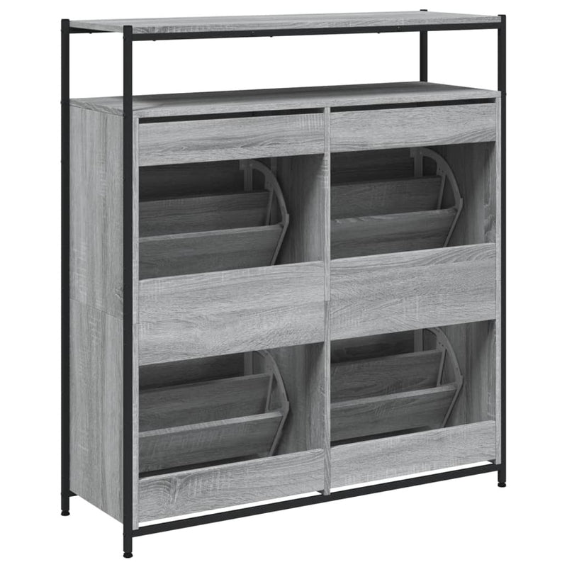 Shoe Cabinet with 4 Flip-Drawers Grey Sonoma 100x34x112 cm