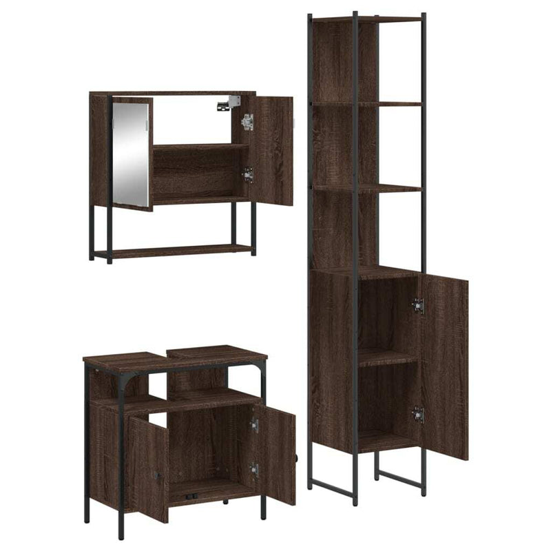 3 Piece Bathroom Furniture Set Brown Oak Engineered Wood