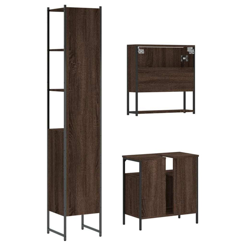 3 Piece Bathroom Furniture Set Brown Oak Engineered Wood