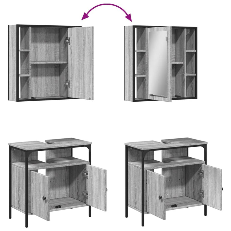 2 Piece Bathroom Furniture Set Grey Sonoma Engineered Wood