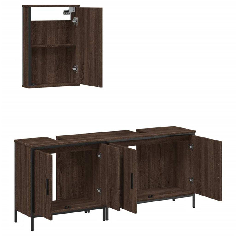 3 Piece Bathroom Furniture Set Brown Oak Engineered Wood