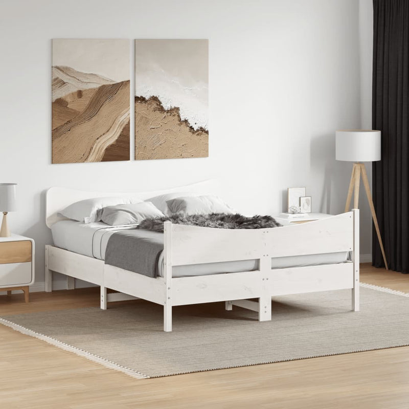 Bed Frame without Mattress White 150x200 cm King Size Solid Wood Pine