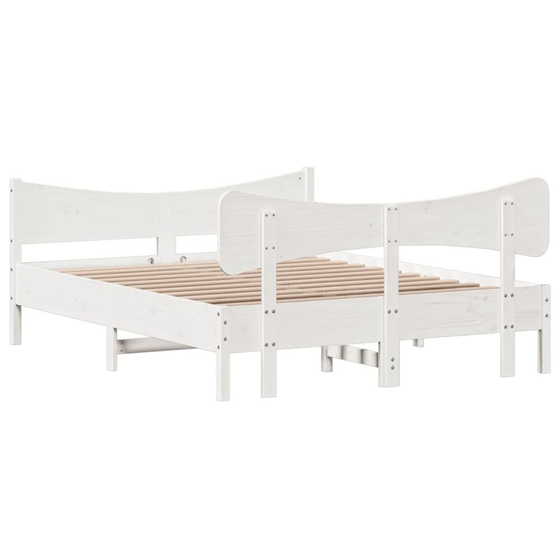 Bed Frame without Mattress White 150x200 cm King Size Solid Wood Pine