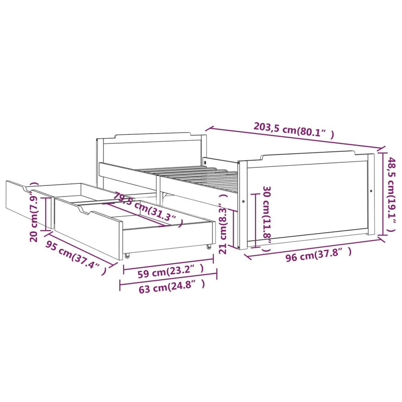 Bed Frame without Mattress White Solid Wood Pine 90x200 cm