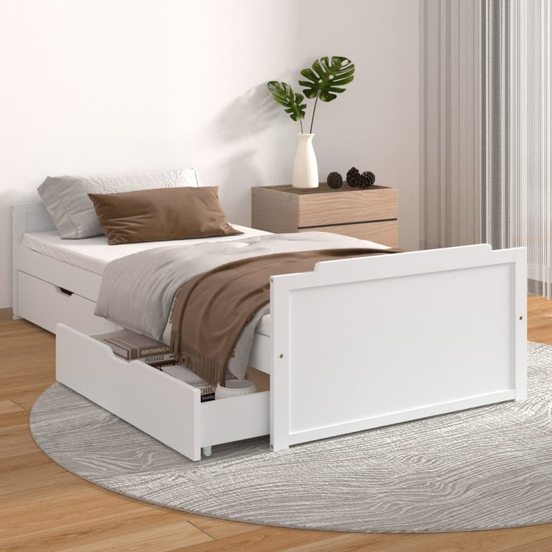 Bed Frame without Mattress White Solid Wood Pine 90x200 cm