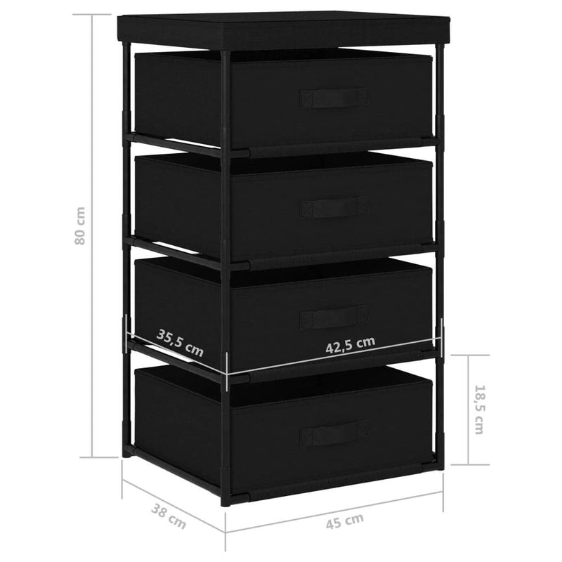 Storage Rack with 4 Fabric Baskets Steel Black