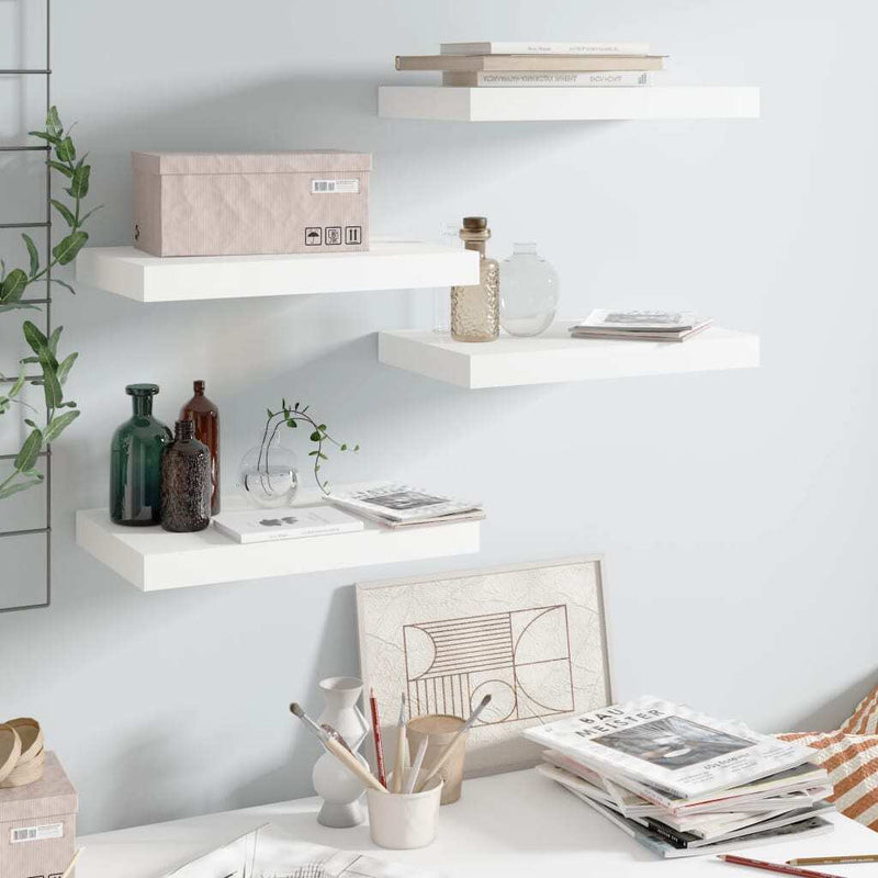 Floating Wall Shelves 4 pcs High Gloss White 40x23x3.8 cm MDF