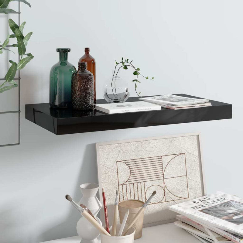 Floating Wall Shelf High Gloss Black 50x23x3.8 cm MDF