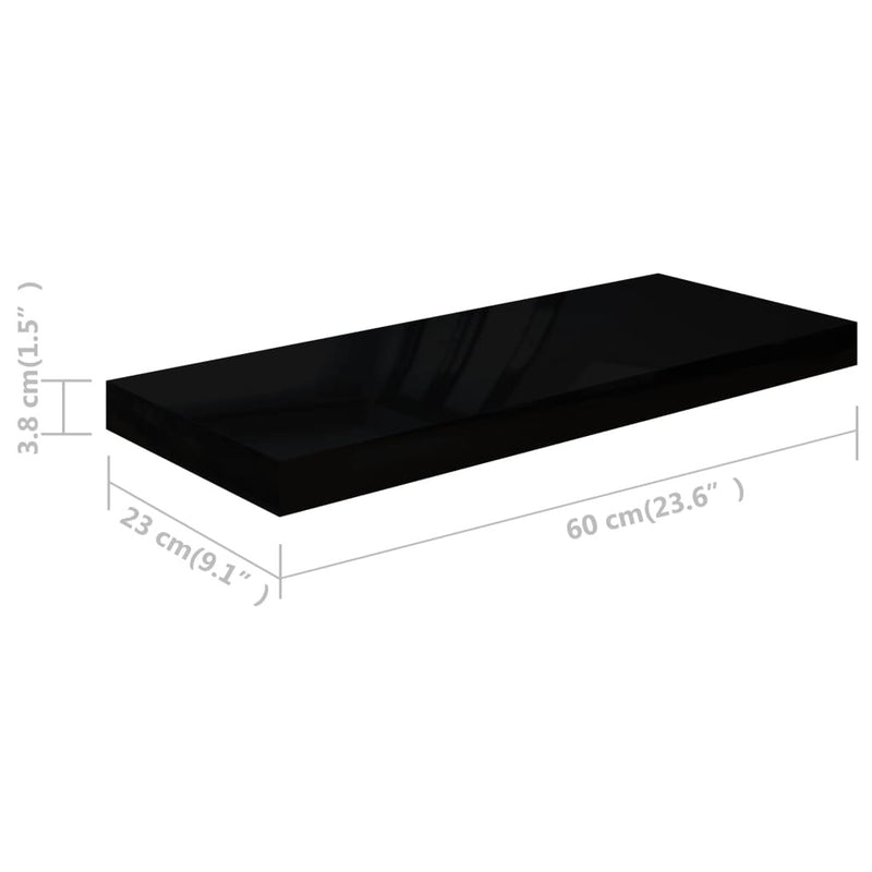 Floating Wall Shelves 4 pcs High Gloss Black 60x23.5x3.8 cm MDF