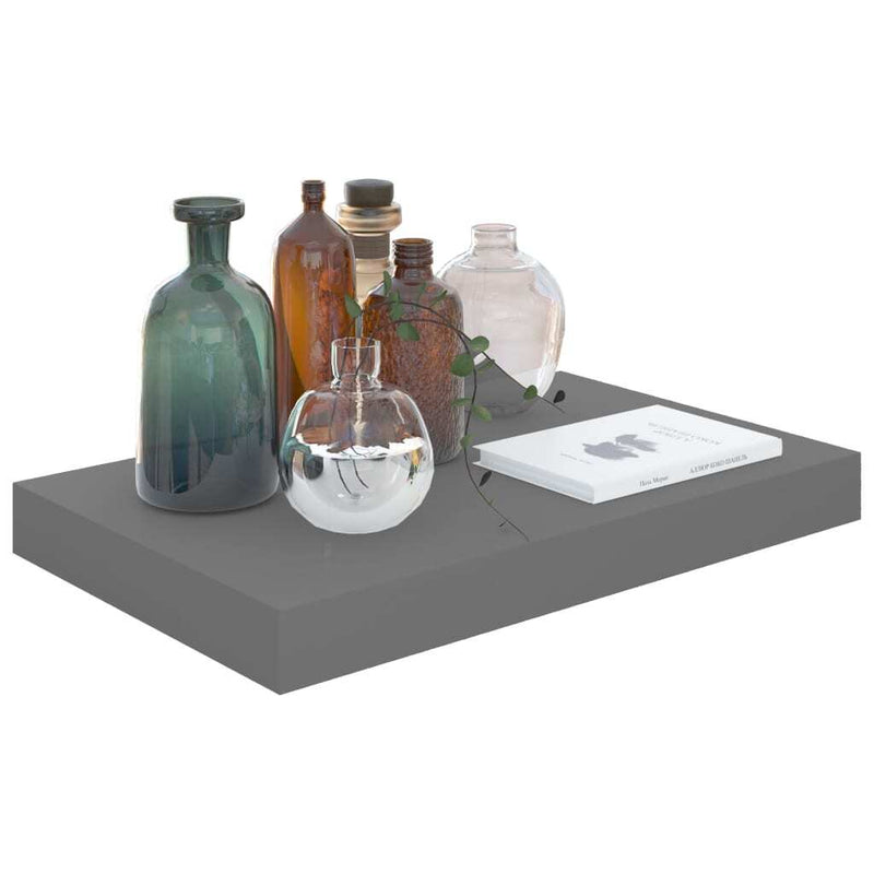 Floating Wall Shelf High Gloss Grey 40x23x3.8 cm MDF