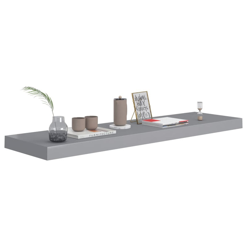 Floating Wall Shelves 2 pcs Grey 90x23.5x3.8 cm MDF