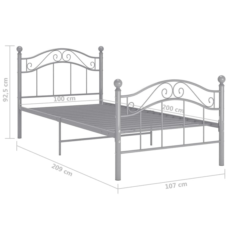 Bed Frame without Mattress Grey Metal 100x200 cm