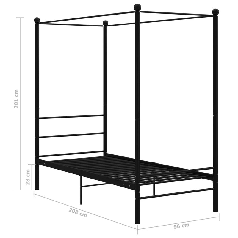 Canopy Bed Frame without Mattress Black Metal 90x200 cm