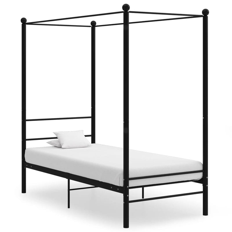 Canopy Bed Frame without Mattress Black Metal 90x200 cm