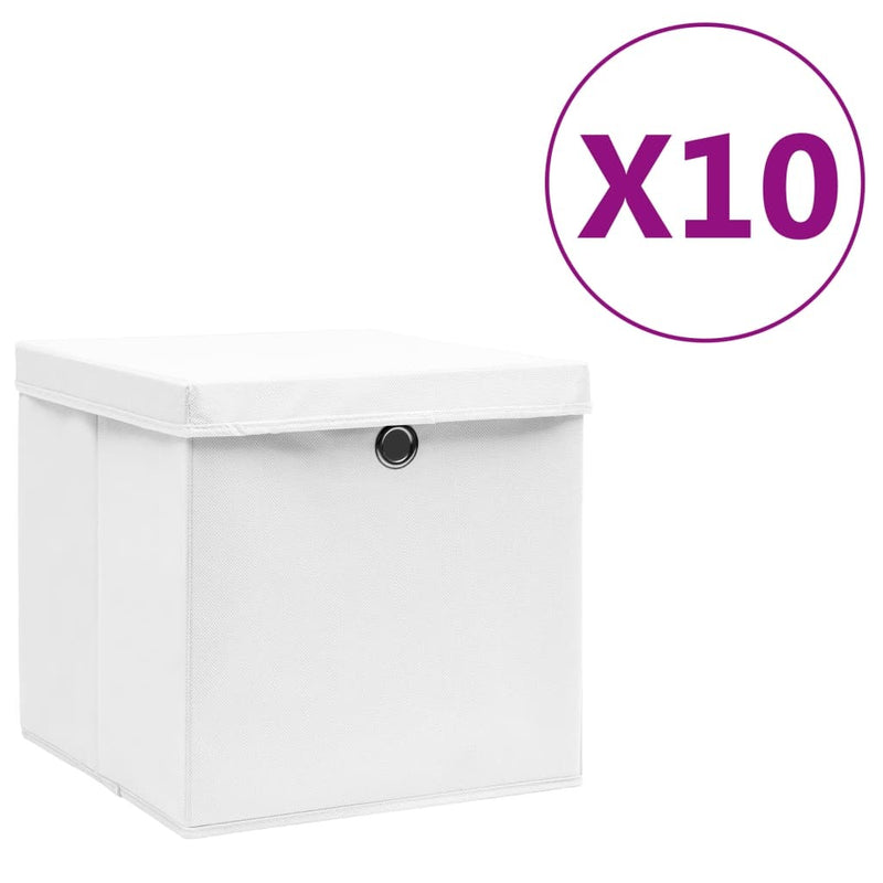 Storage Boxes with Covers 10 pcs 28x28x28 cm White