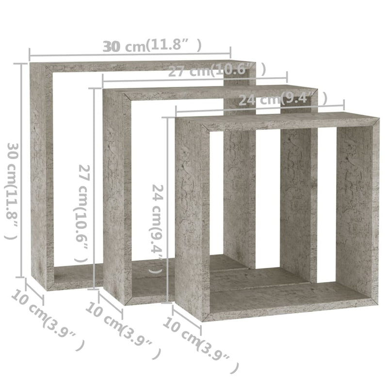 Wall Cube Shelves 3 pcs Concrete Grey