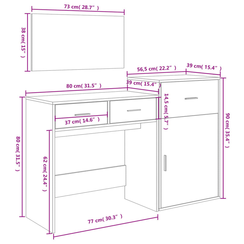 3 Piece Dressing Table Set Concrete Grey Engineered Wood