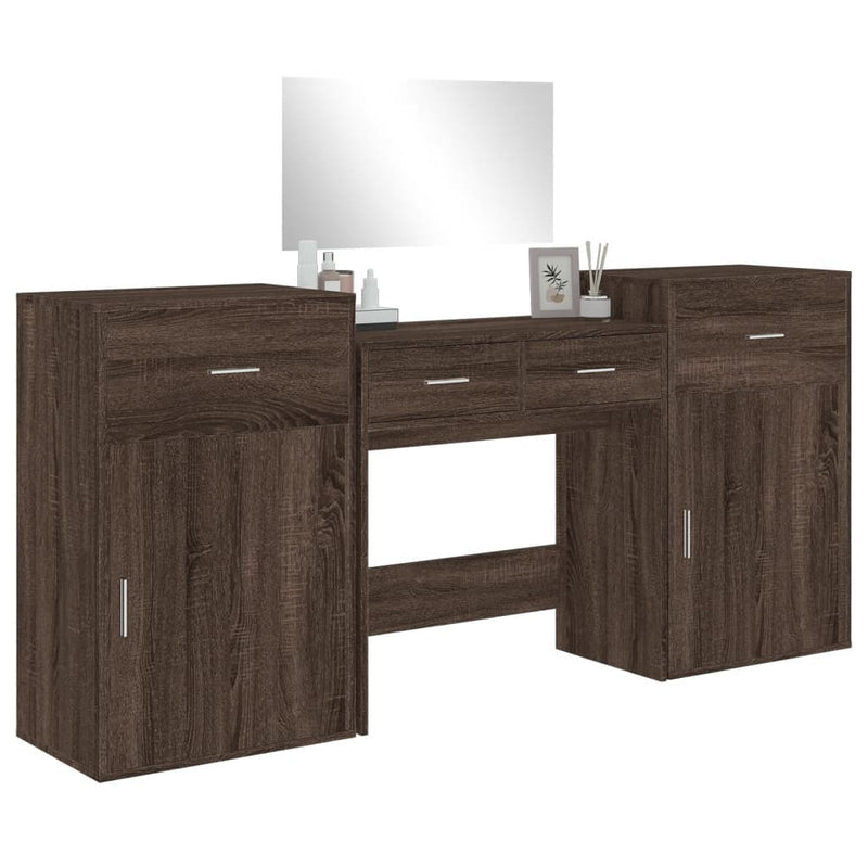 4 Piece Dressing Table Set Brown Oak Engineered Wood