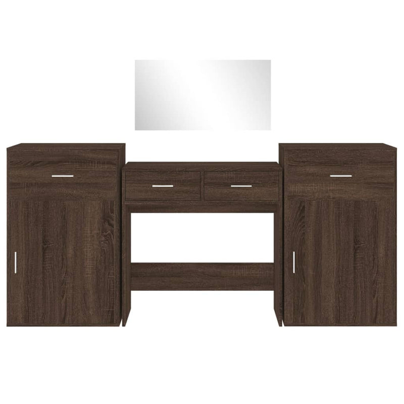 4 Piece Dressing Table Set Brown Oak Engineered Wood