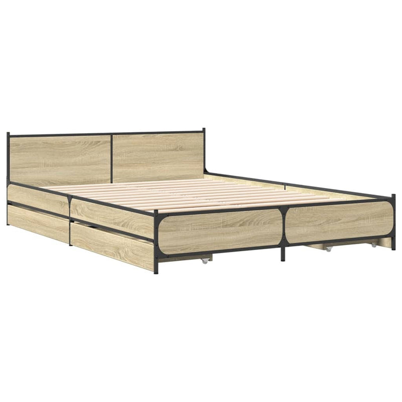 Bed Frame with Drawers without Mattress Sonoma Oak 120x190 cm Small Double