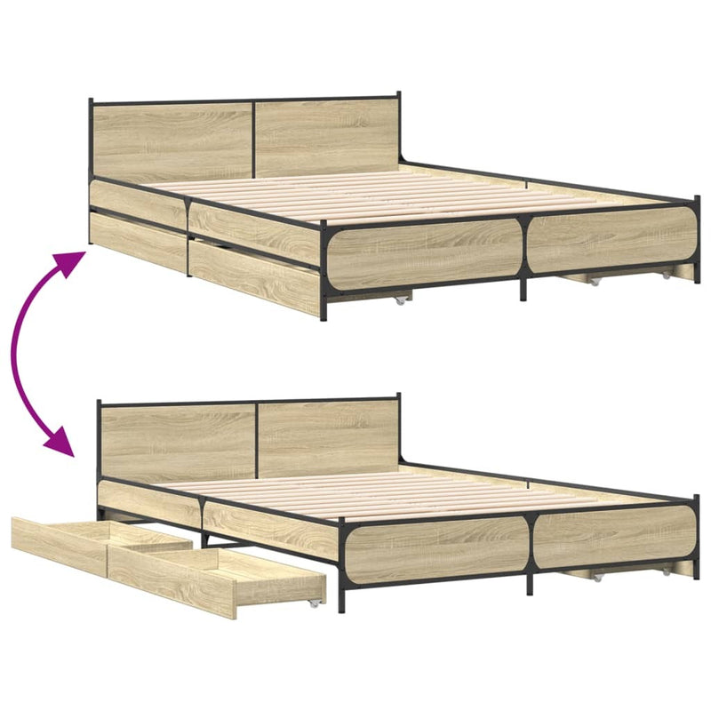 Bed Frame with Drawers without Mattress Sonoma Oak 120x190 cm Small Double