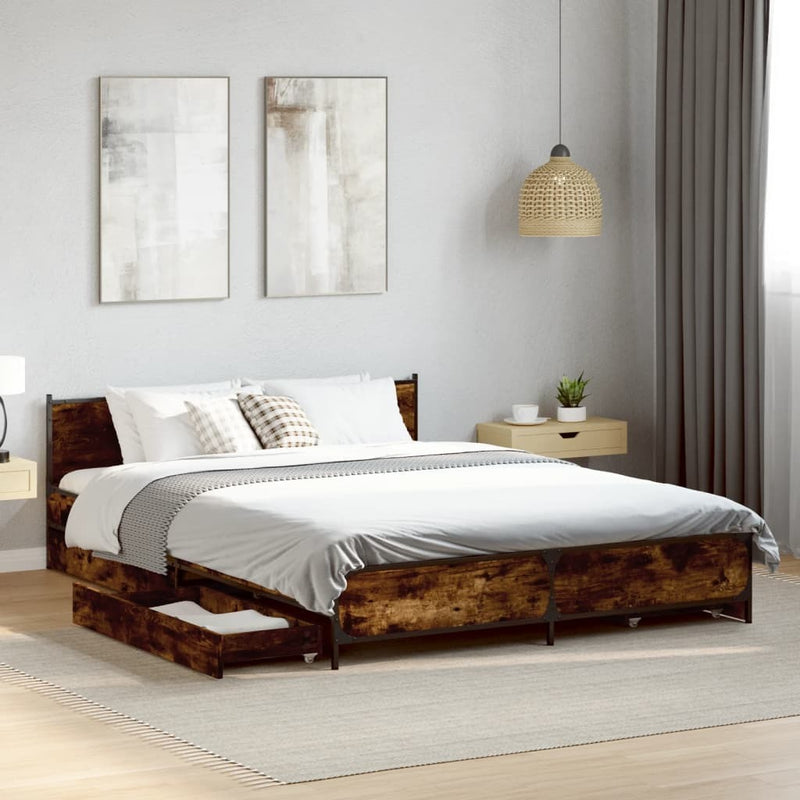 Bed Frame with Drawers without Mattress Smoked Oak 120x190 cm Small Double