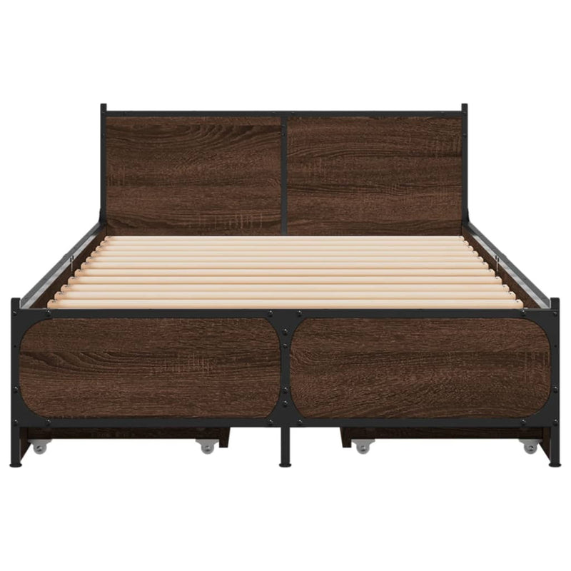 Bed Frame with Drawers without Mattress Brown Oak 75x190 cm Small Single