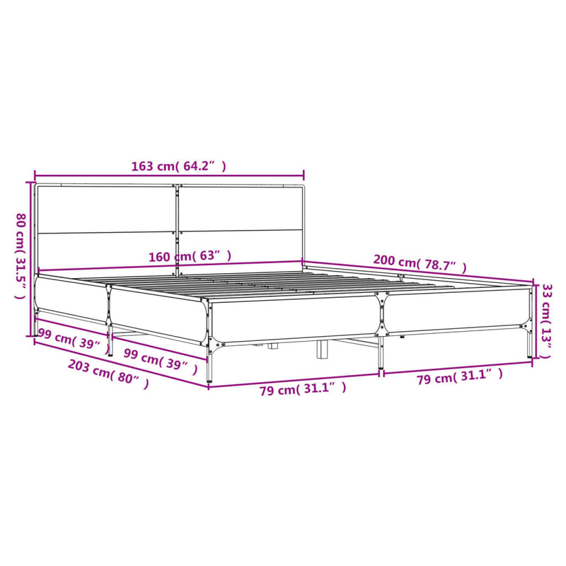 Bed Frame without Mattress Black 160x200 cm